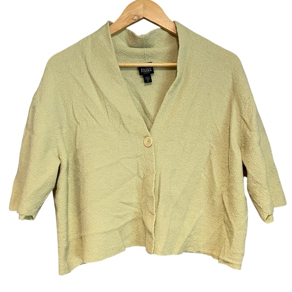 Eileen Fisher 100% Wool Italian Yarn Shawl Collar Textured Cropped Cardigan - Picture 1 of 7